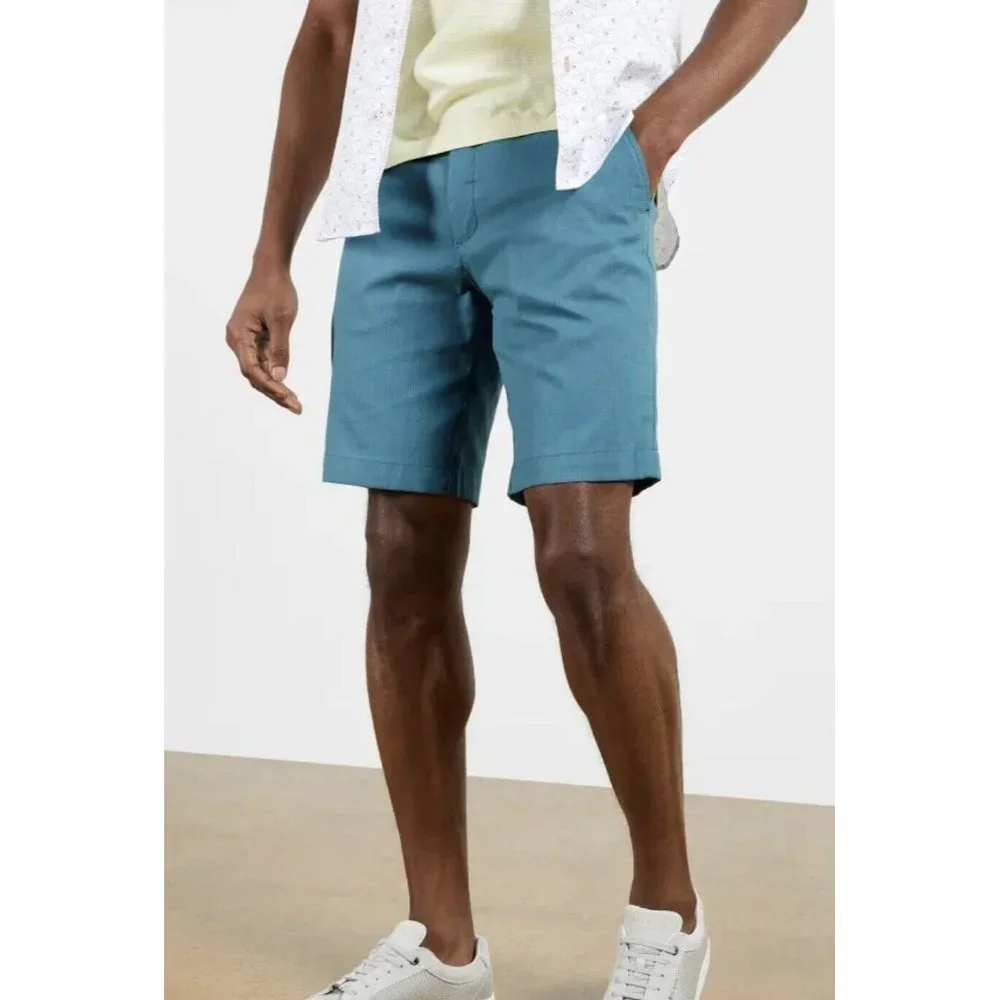Ted Baker Mens Chino Shorts Blue Flat Front Pockets 100% Cotton Twill Zip 36 New